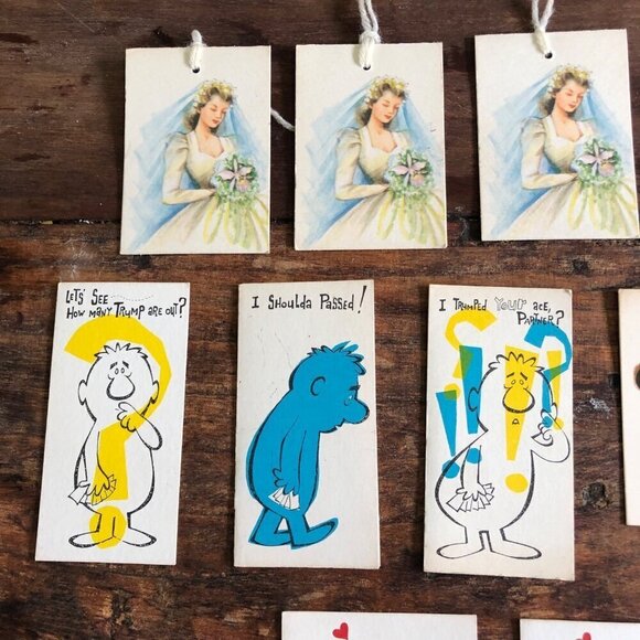 Vtg Bridge Tally Cards Lot 11 Poodle Dog Bride Jokes 1960s Hallmark Gibson New - Picture 3 of 13
